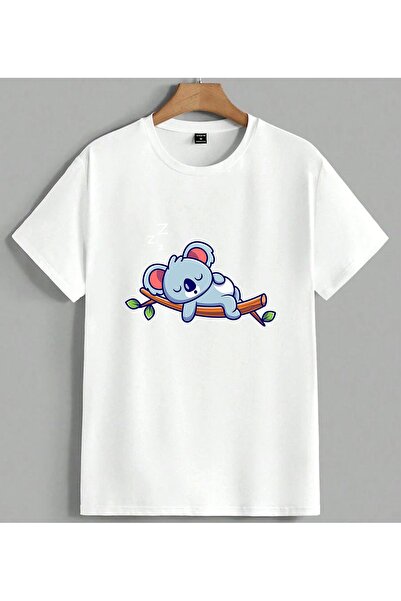 ELFERA Sleeping Koala Printed on a Mountain Unisex Oversize T-Shirt White