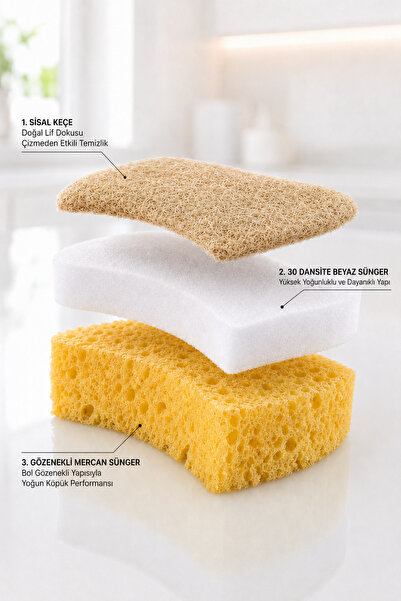 Ezupack Sisal Keçe Premium Lifli Bulaşık Süngeri – Özel Dokulu, Dayanıklı Geniş Gözenekli Mutfak Sünger Sponge Scrub it
