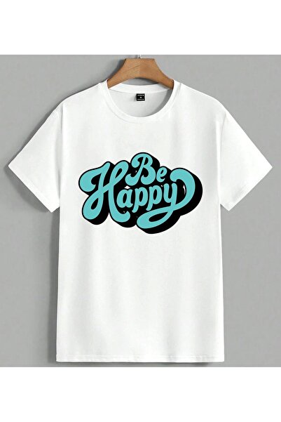 ELFERA Μπλουζάκι Be Happy με μπλε γράμματα, vintage στάμπα, unisex, oversize,...