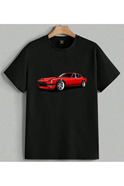 ELFERA Red Car Classic Car Printed Unisex Oversize T-Shirt Black