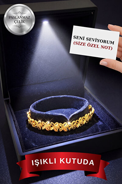 CARAT STONE IŞIKLI KUTUDA 24 ayar altın kaplı paslanmaz çelik Sakura bileklik