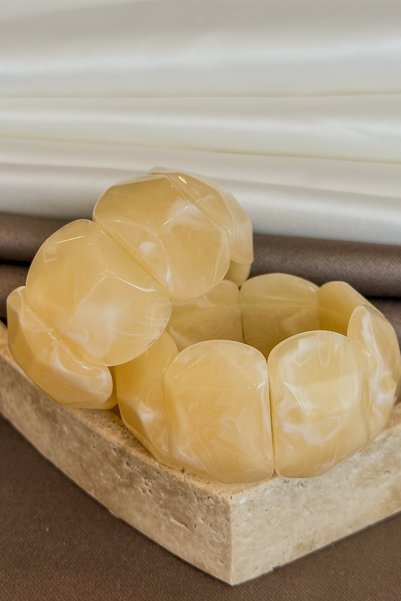 İthal Dore Collection Riviera Stone Series Handmade Natural Stone Look Elastic Wide Women's Bracelet