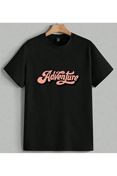 ELFERA Adventure Writing Art Pink Printed Unisex Oversize T-Shirt Black