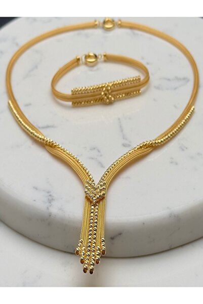 Adel Gold 14 Ayar Altın İtalyan Hasır Model Dorika Toplu Püsküllü Gerdanlık v...