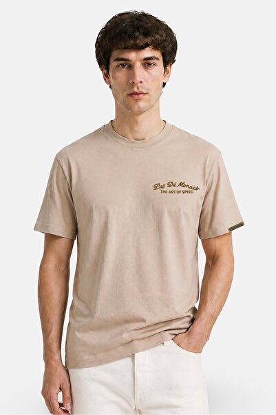 Pas De Monaco Men Crew Neck Short Sleeve Embroidered Logo T-Shirt, Taupe