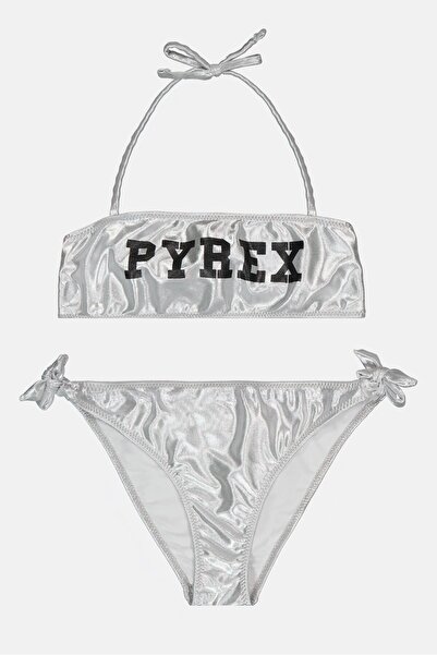 Pyrex Kids Girl 2Pcs Brand Logo Bikini Top And Bottom Set, Silver