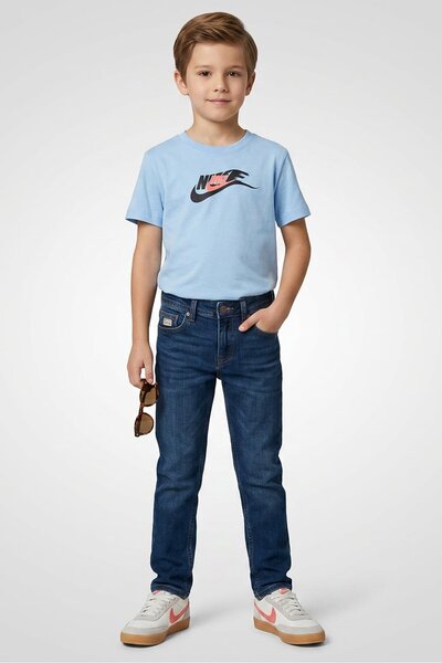 Nike Kids Boy Sportswear Fit Short Sleeve Brand Logo Outdoor T-Shirt, Blue