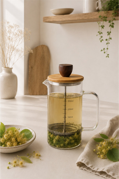 Tohana Akasya Kapaklı Cam French Press 350 ml – Borosilikat Isıya Dayanıklı P...