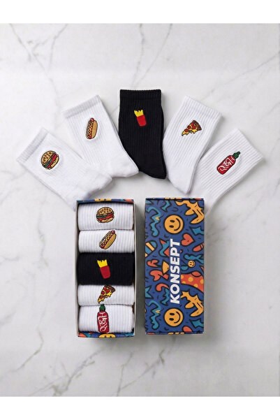 Konsept Fast Food Embroidered 5-Piece Boxed Tennis Socks Set