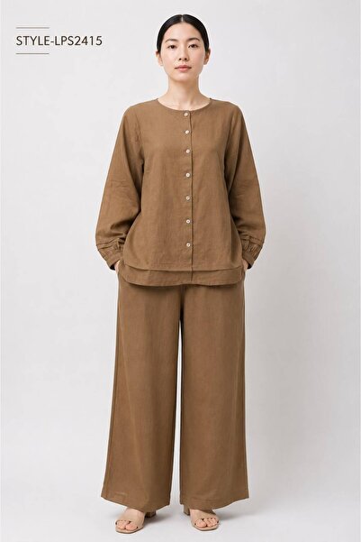 LINELLE Women's Relaxed Fit Linen Blend Co-Ord Set