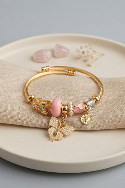 evimdeyokyok Pink Model Gold Color Charm Bracelet Tj-Bb8685