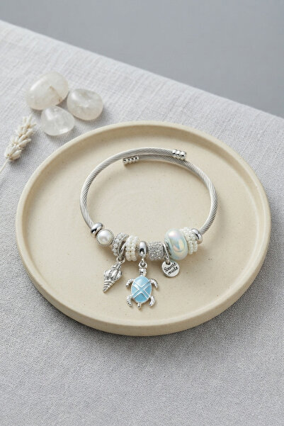 evimdeyokyok Blue Caretta Caretta Charmed Silver Color Bracelet Tj-Bb8786