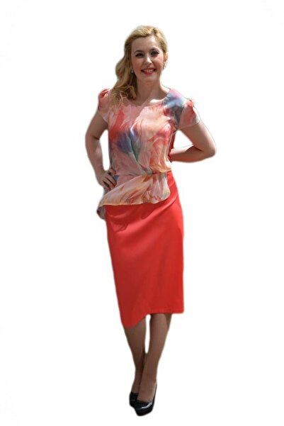 OEM Rochie rafinata, de culoare corai, cu suprapunere de voal
