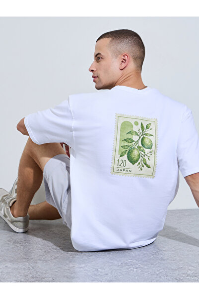 Styli Men White Graphic Print Oversized T-Shirt