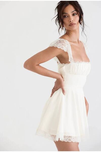 Friday Mood Kadın Drape Detaylı Dantelli Mini Elbise