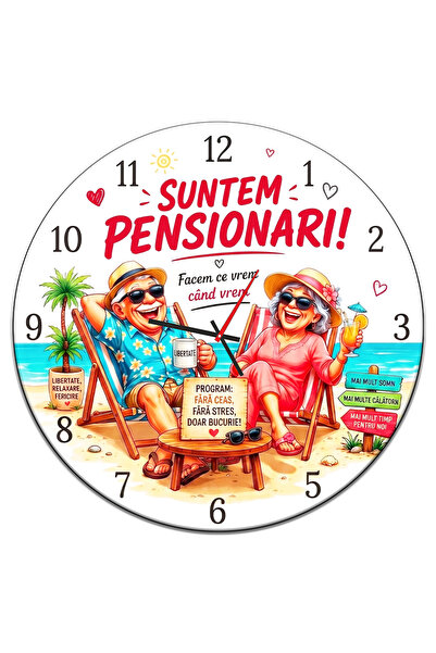 OEM Ceas de perete amuzant cadou pensionare "Suntem Pensionari", 35 cm, Mecan...