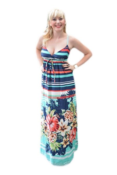 OEM Rochie feminina, florala, bleumarin-turcoaz RO-1342-TF