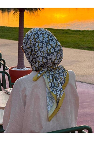 Qalortex Scarf Βαμβακερό κασκόλ με σχέδιο Πέρα - Ανθρακί