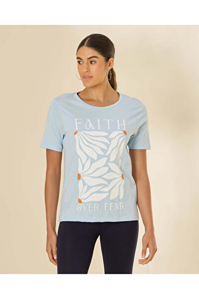 REDTAG Women Blue Graphic T Shirt