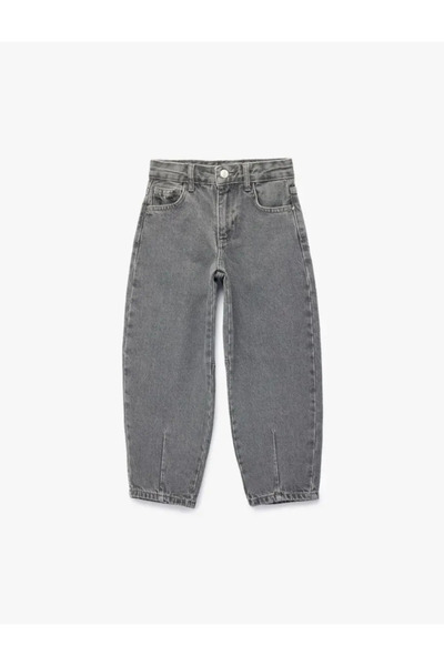 Koton Cotton Stitched Detailed Pocketed Balloon Cut Denim School Trousers