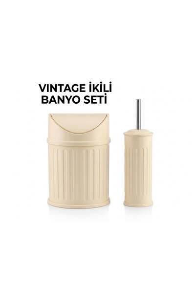 GörSeç Vintage Krem Çizgili Sallanır Kapaklı Çöp Kovası 3 Litre Hijyenik İç K...