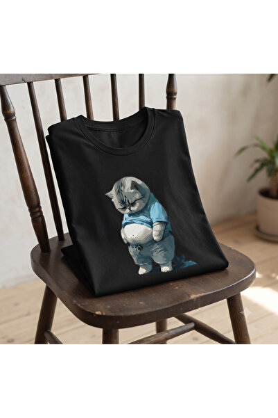 UNCİA OUTDOORS Women'S/Men's Unisex Fat Cat Printed Crew Neck Oversized Combe...