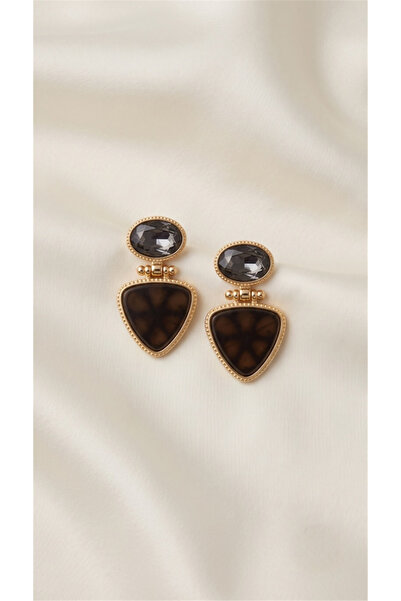 Pelin Aksesuar Black Stone Geometric Dangle Earrings
