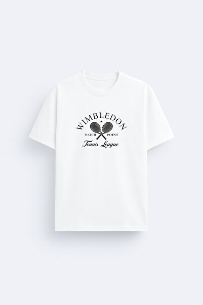 cesita Tennis Printed Cotton White T-Shirt