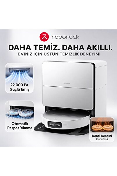 Roborock 22000Pa Çöp İstasyonlu Ultra İnce Robot Süpürge, Sıcak Su ile Kendin...