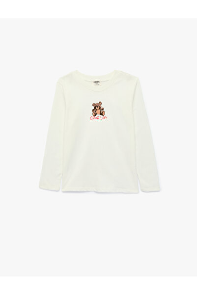 Koton Teddy Bear Embroidered Long Sleeve Crew Neck Cotton T-Shirt