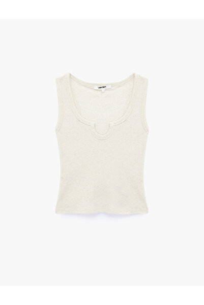 Koton Linen Blend Textured Notched Low-Cut Detailed Athlete Top