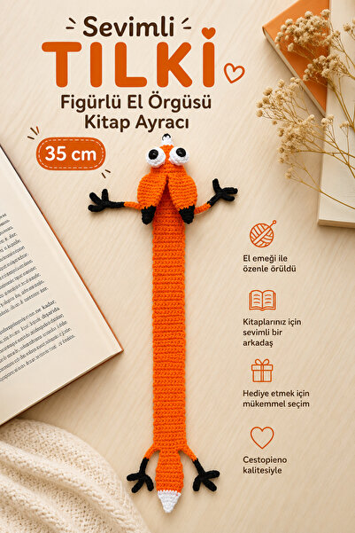 CESTOPİENO Cute Fox Figured Hand Knitted Bookmark 35 cm