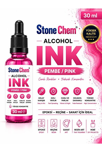 stonechem Alcohol Ink Pembe 30 ml – Epoksi Reçine, Resin Art ve Alkol Mürekke...