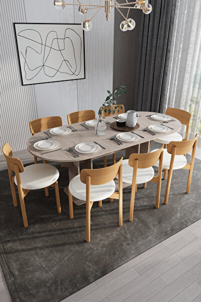 asratrend Modern 8 Kişilik Mutfak Yemek Masası ve Sandalye %100 MDF Yemek Oda...