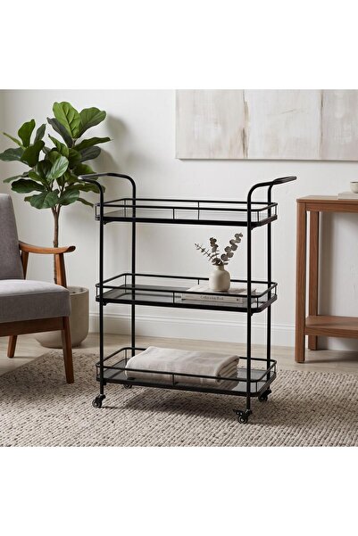 Estilo Modern 3-Tier Serving and Catering Cart with Wheels and Hand Grip