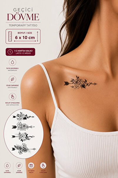 Barly Çiçekli Ok Mini Geçici Dövme Tattoo