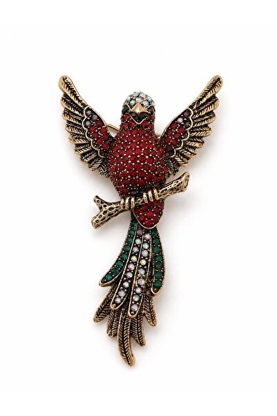 Ceso Accesories Vintage Papağan Figürlü Taşlı Broş
