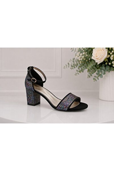 OEM Sanda moderna LaDonna cu toc mediu, gros,cu sclipici,nuanta multicolor