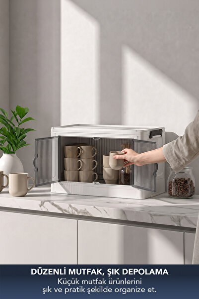Lavine “MEDIUM” Tekli Portatif Organizer Dolap Beyaz 30 LT Mıknatıslı Kapaklı Katlanır Çok Amaçlı
