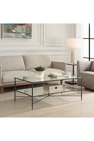 UTTERMOST طاولة قهوة مستطيلة سوداء من هينزلر مقاس 121 سم عرض × 48 سم ارتفاع ×...