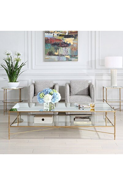UTTERMOST طاولة قهوة مستطيلة ذهبية اللون من هينزلر، مقاس 181 عرض × 48 ارتفاع ...
