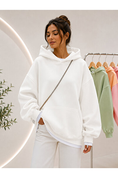 MOONBULL Kadın 3 İplik Şardonlu Kanguru Cepli Kapüşonlu Sweatshirt
