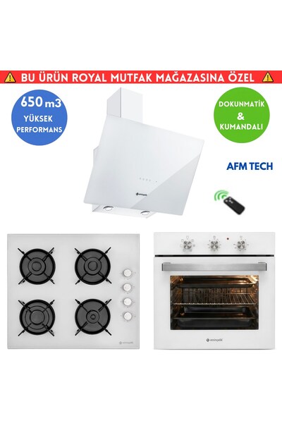 Eminçelik STELLA Turbolu Cam Beyaz Ankastre Set ( AO 2160 BP W60 + 12 226 + C...