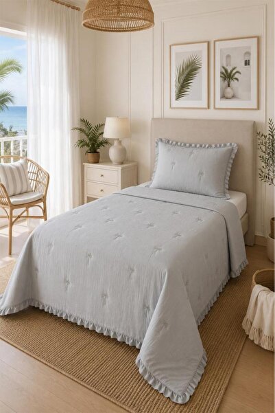 Çeyiz Diyarı Palm Fiber Filled Single 180X240 cm Bedspread Gray
