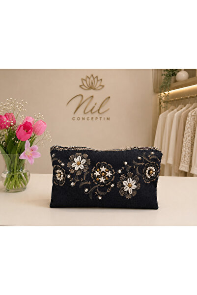 İnci Esintisi Kot Clutch Çanta