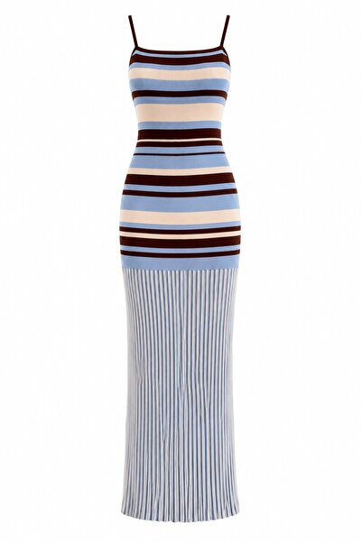 Laluvia Blue Strappy Slim Knit Dress - 1629