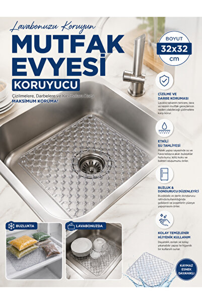 Mode Cool Mutfak Evyesi Koruyucu Mat 32x32 cm | Lavabo Çizilme Önleyici | Buz...