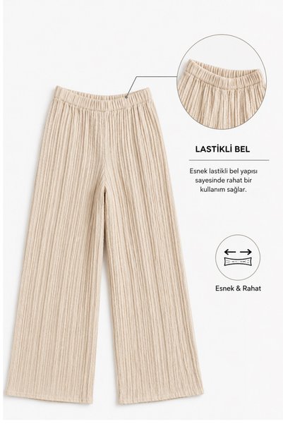 Albie Kadın Pantolon Casual Şık Beli Lastikli Örme Kumaş