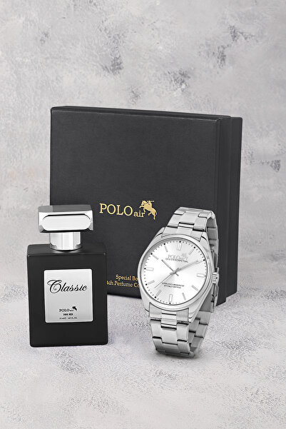 Poloair Klasik Metal Kordon Erkek Kol Saati Ve 55 ml Parfüm Seti Gümüş Renk S...