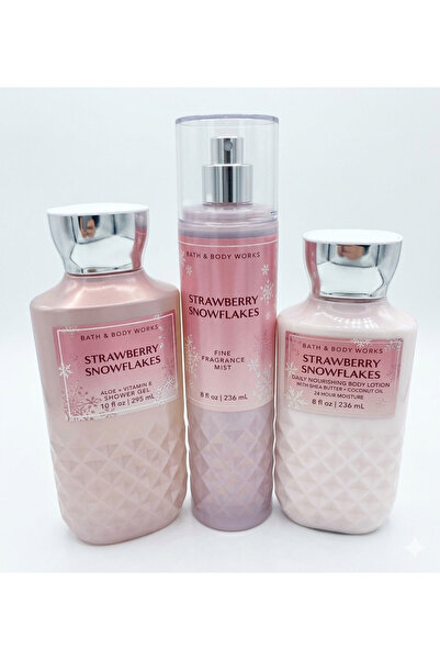Bath & Body Works رذاذ عطري ناعم بنكهة الفراولة، جل استحمام ولوشن للجسم